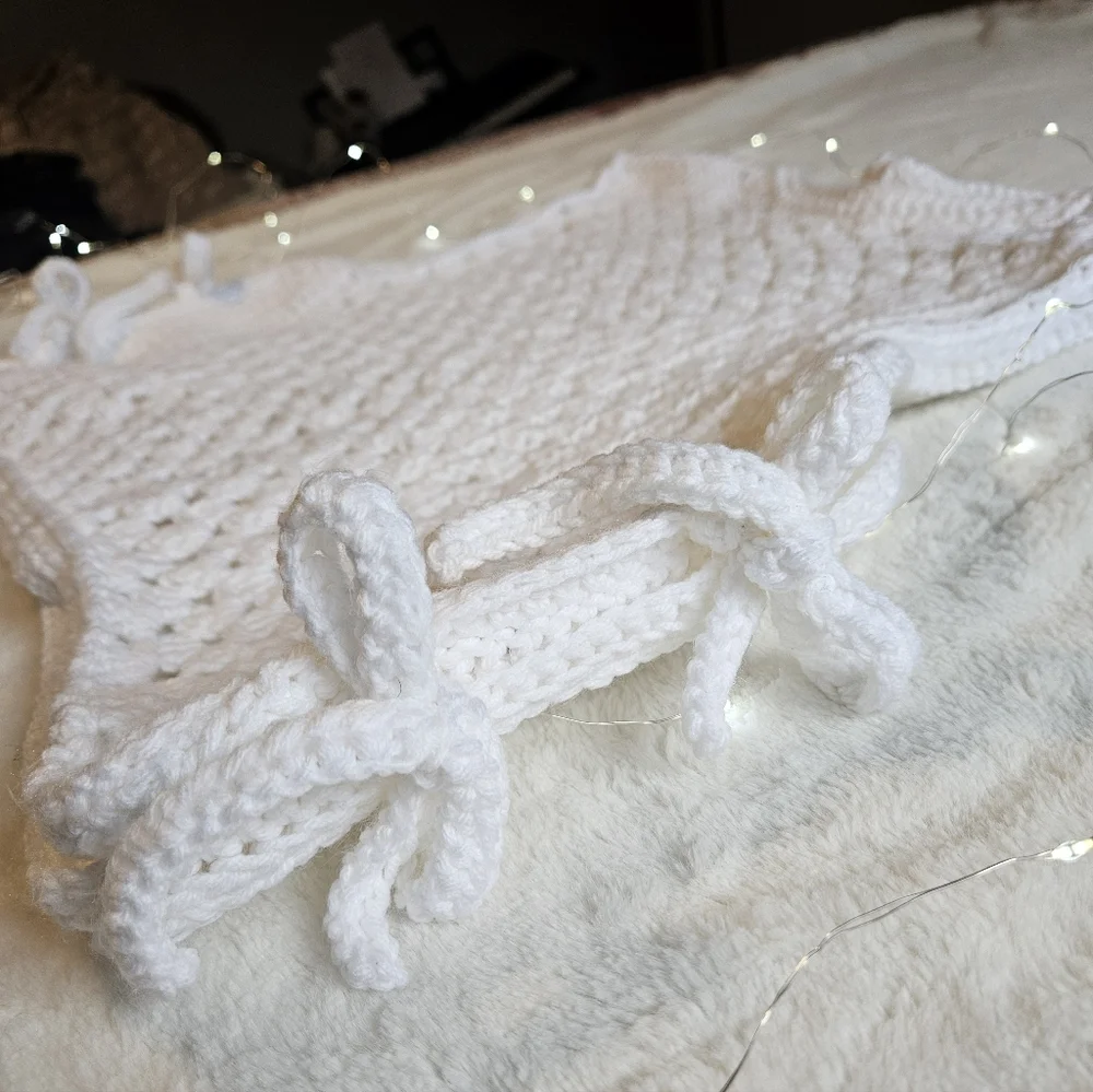 White Crochet Vest with Tie Sides - Picture 3 of 5
